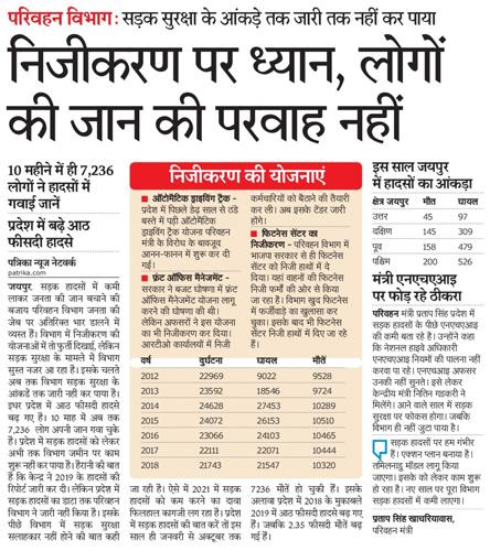 Media Coverage for Road Accidents in Rajasthan